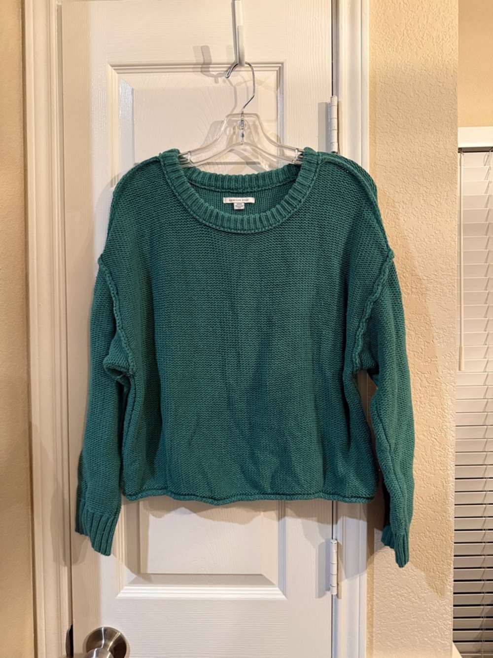 American Eagle Outfitters Teal Crewneck Knit Sweater - 100% Cotton